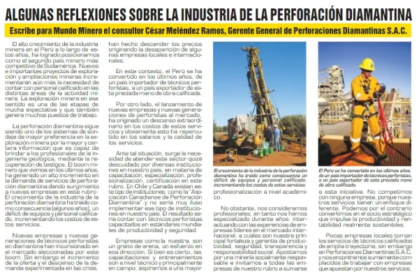 Algunas reflexiones sobre la industria de la perforación diamantina